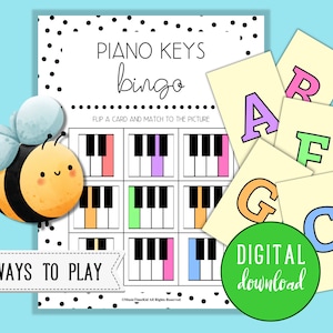 Printable Piano Game | Piano Keys Bingo for Beginner Piano Lessons | Preschool Learning | Preschool Piano Activity