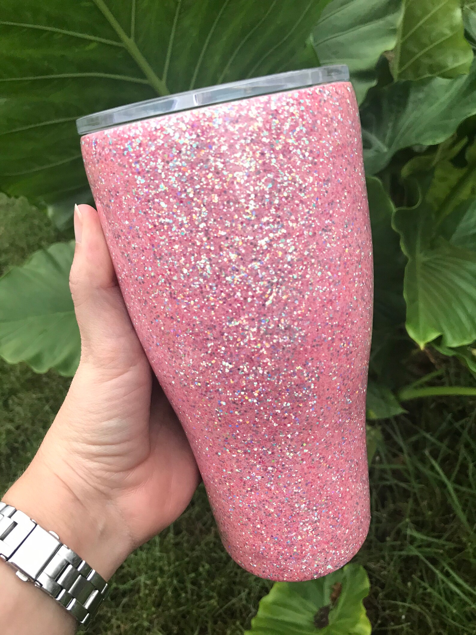 Pink glitter tumbler Etsy