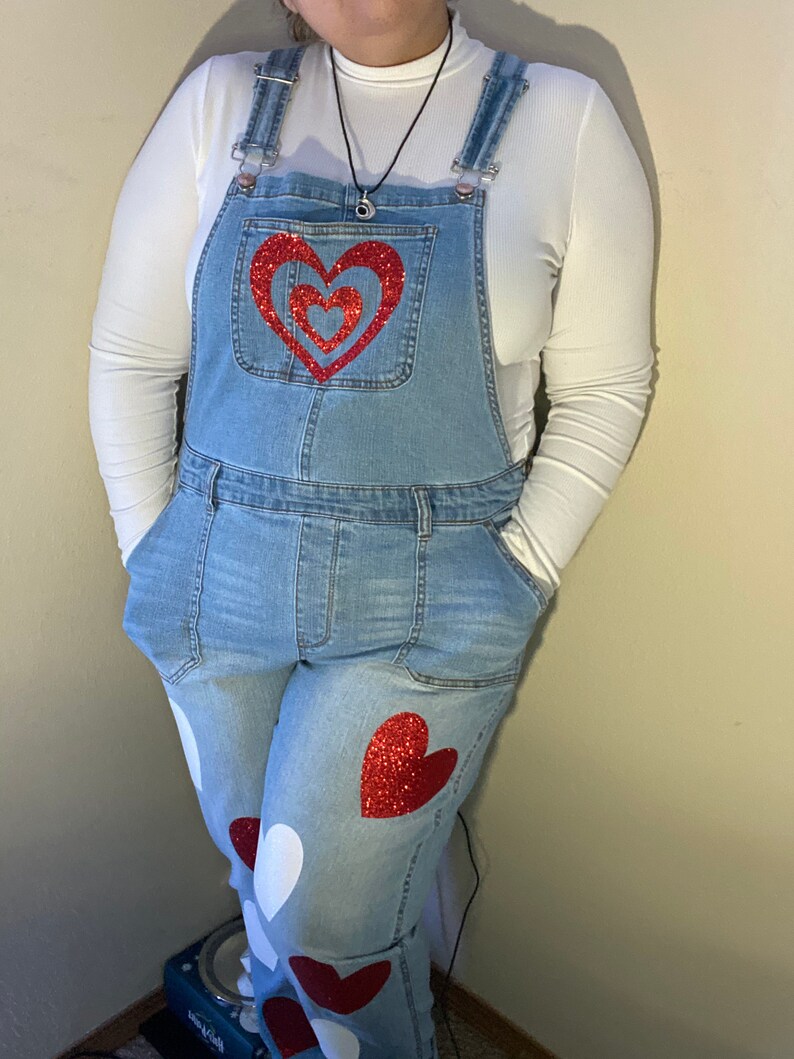 Glitter Heart Overalls XL 3XL Azul claro y azul oscuro Etsy