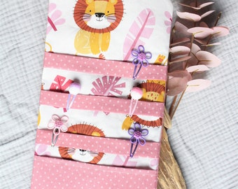 Haarspangenhalter Haarspangentasche Haarspange Name Haargummi Haarreifen Utensilo Aufbewahrungstasche Haarspangenetui rosa Punkte Löwe
