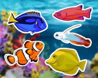 Saltwater Fish Stickers - 5 pc. 3" Stickers, Matte Vinyl, Waterproof, Sun Proof, Dishwasher Proof!