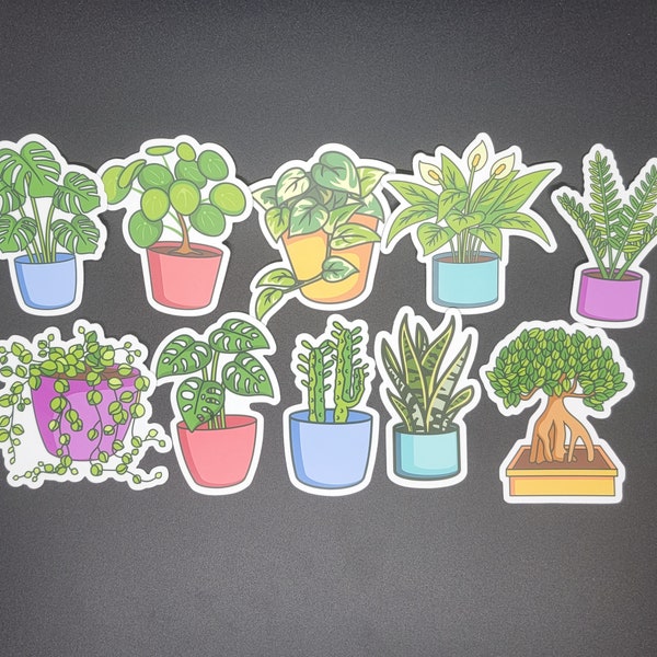 Houseplant Stickers - 10 Pack 3" Matte, Waterproof, UV Proof, Durable Vinyl Plant Stickers Perfect Plant Lover Gift!