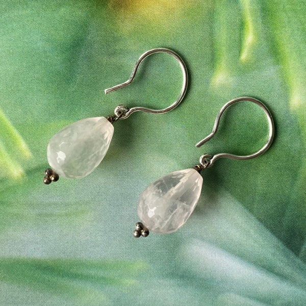 Silver earrings with rose quartz, Zilveren oorbellen met rozenkwarts, Silberohrringe Rosenquarz, Boucles d'oreilles en argent & quartz rose