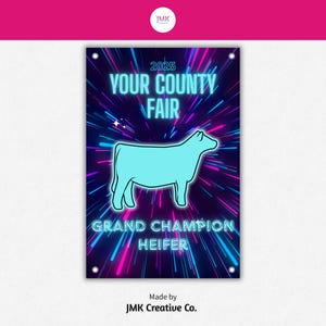 Personalized Vinyl Livestock Show Banner | Custom Stock Show Poster for Steer, Heifer, Goat, Lamb, Pig, Sheep & Hog | Award Ribbon Design