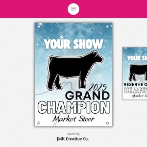 Personalized Vinyl Livestock Show Banner | Custom Stock Show Poster for Steer, Heifer, Goat, Lamb, Pig, Sheep & Hog | Award Ribbon Design