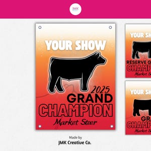 Personalized Vinyl Livestock Show Banner | Custom Stock Show Poster for Steer, Heifer, Goat, Lamb, Pig, Sheep & Hog | Award Ribbon Design