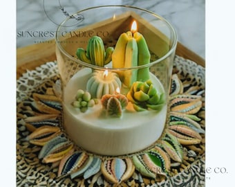 Succulent Cacti Candle, Succulent Cacti Terrarium Garden Gift, Cactus Blossom Scent,Candle for Plant Lover,Gift for Gardener Lover