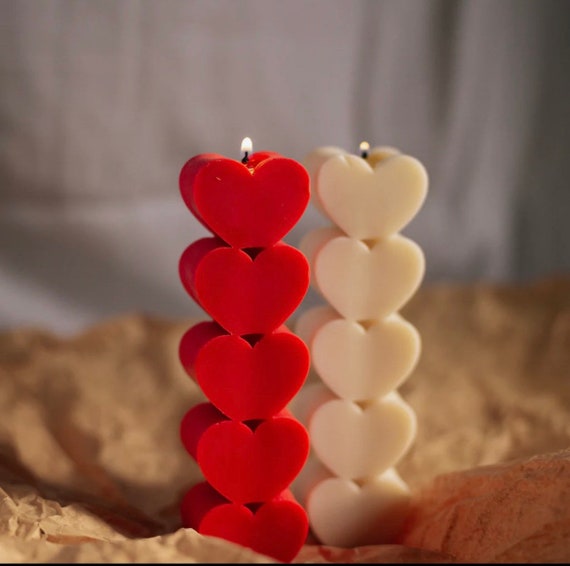 Heart Shaped Pillar Candle, Stacked Heart Candle, Party Favors