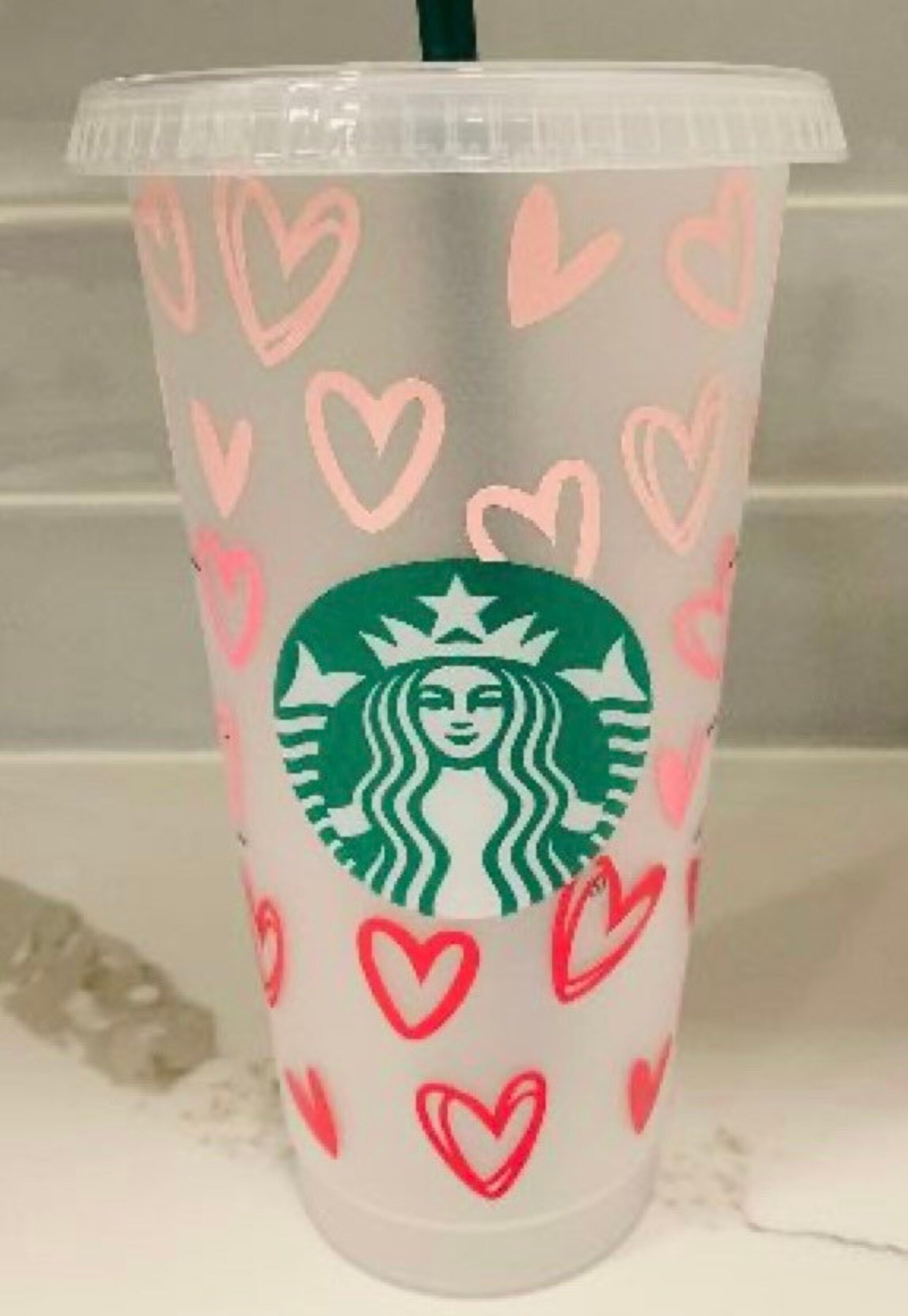 Custom Heart Starbucks tumbler heart print Reusable 24oz Etsy