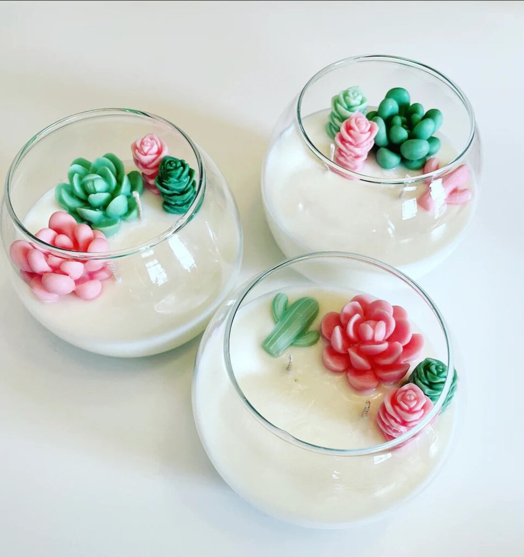 Succulent Cacti Candle,dough Bowl Succulent Cacti Terrarium Garden Gift, Cactus Blossom Scent