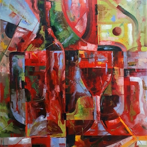 Cherry wine, Original Oil Painting, Original Canvas Art, Fine Art, Living Room Wall Art, Colorful Canvas Art