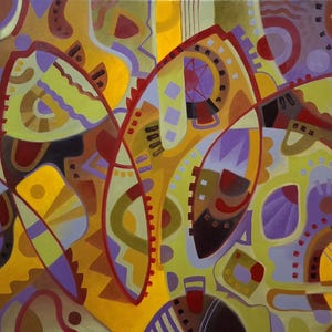 Caribbean Jazz Oil Painting, Abstract Geometric Canvas Art, 23.6x33.5