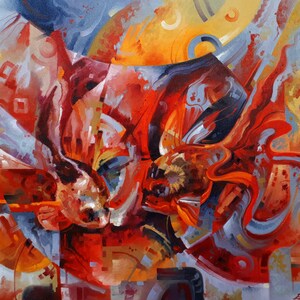 Goldfish Oil Painting, Surrealist Canvas Art, 35.4x27.5 inch