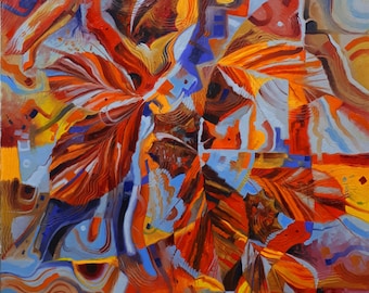 October Chestnuts Original Oil Painting, Autumn Landscape Canvas Art (31.5x27.6 inch)