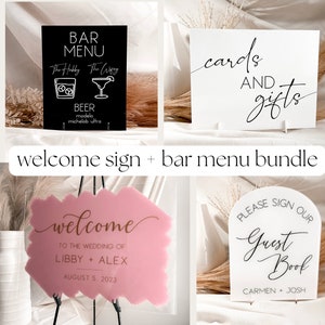 Wedding Welcome Sign, Table Signs +  Bar Menu Bundle  | Wedding Decor