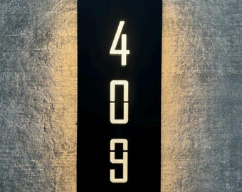 Illuminated LED Custom Black Number Sign, Hotel Room Number Sign, Modern Sign, Adress Sign, Door Sign, Sign for Hotels, Vertical Sign