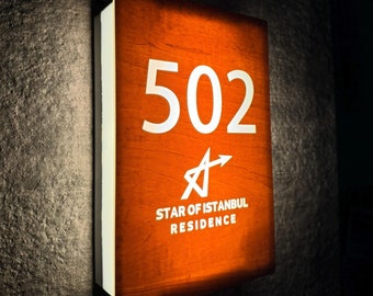 Illuminated LED Custom Wooden Door Sign, Adress Sign, Hotel Sign, Hotel Number Sign, Sign for Hotels, Hotel Room Plaque, Personalized Sign