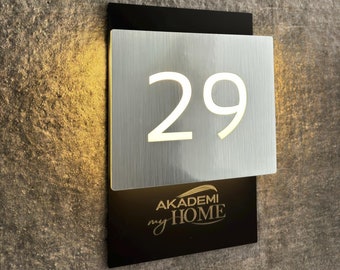 Illuminated LED Custom Logo Engraved Silver Door Number Sign, Hotel Sign, For Hotels