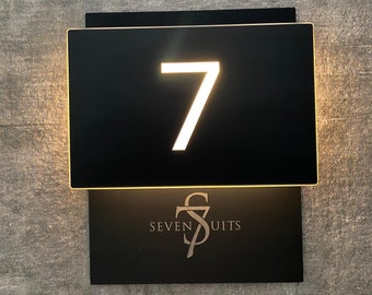 Illuminated LED Custom Indoor Logo Engraved Door Sign, Hotel Sign, Number Sign