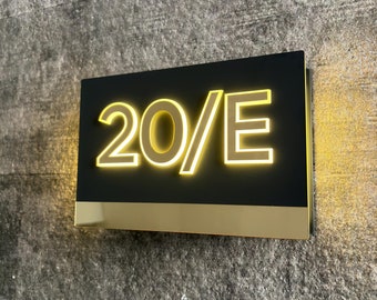 Illuminated LED Custom Gold Detailed Door Sign, Adress Sign, Hotel Sign, Hotel Number Sign, Sign for Hotels