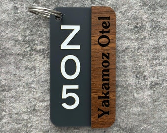 Customizable Hotel Keychain, Engraved Hotel Room Keychain, Keychain with Logo and Numbers