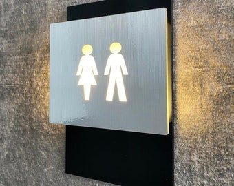Illuminated LED WC Sign, Bathroom Sign, Toilet Sign, Restroom Sign