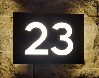 Illuminated LED Custom Door Number Sign - 5.9" x 4.7"