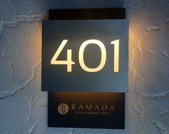 Illuminated LED Custom Indoor Logo Engraved Door Number Sign, Hotel Room Sign, Hotel Room Decor, Office Sign - 4.5" x 7"