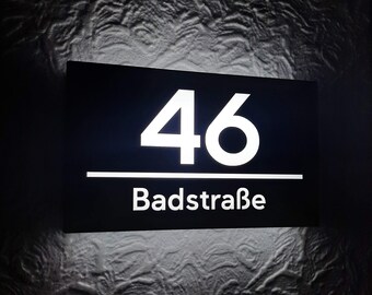 Illuminated LED Custom Door Number Sign with Street Name, Sign with Text, Your Text Sign, Can Be Customized Sign