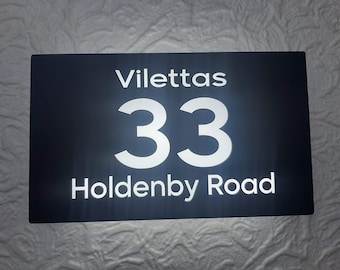 Illuminated LED Custom Door Number Sign with Street Name - 12" x 7"