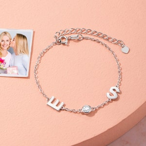 Personalized Diamond Bezel Bracelet with Initials, Adjustable Brass Bangle, Birthday/Christmas/Wedding Gift for Girls/Friends