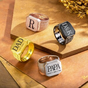 Anillo con medallón de fotos para papá, que contiene imágenes, anillos con medallón de fotos conmemorativos personalizados, regalo para papá/padre/hombres/abuelo