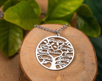 Custom Engraved 1-9 Names Family Tree Necklace, Personalized Name Necklace in Family Tree, Customized Gift for Mom/Women/Lover/Girl