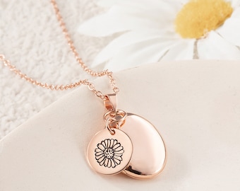 Personalized Birth Flower & Photo Necklace, Photo Necklace with Name, Oval Locket Necklace, Birthday/Valentine's Gift for Mom/Grandma/Wife