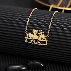 Personalized Cat Pumpkins Name Necklace Halloween Gifts Necklace Halloween Party Necklace Jewelry for Women Personalized Name Halloween