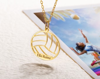 Collar colgante de voleibol con nombre personalizado, joyería de equipo personalizada de plata de ley 925, regalo para mamá deportiva, regalo para jugador de voleibol/amante de los deportes