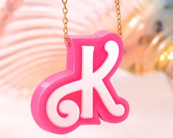 Custom 3D Printed Initial Necklace, Stocking Filler Jewelry, Pink Doll Style Letter, Dopamine Necklace, Tiny Doll Accessory, Party Gift
