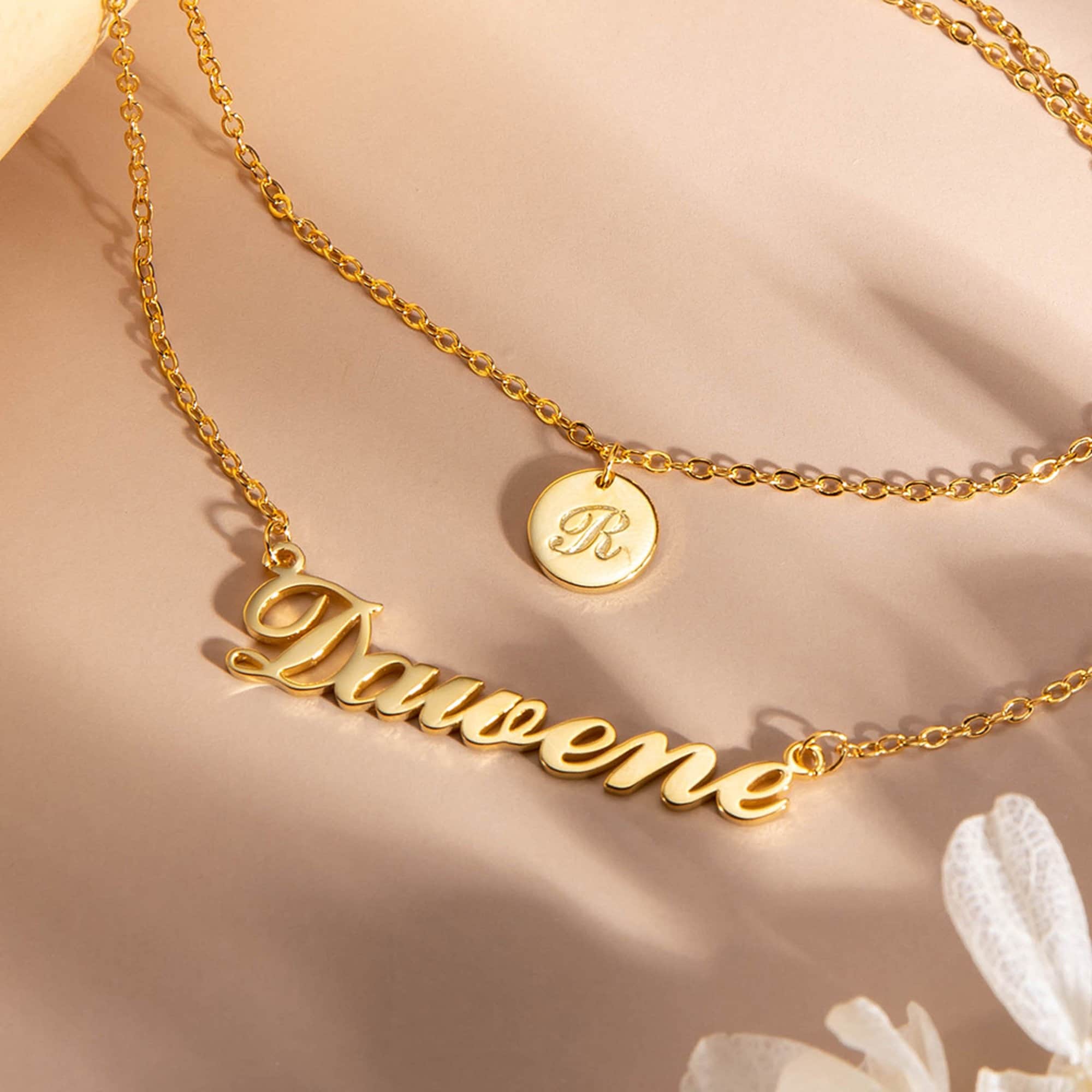 Layered Choker Name Necklace Personalized With Heart, Custom