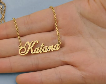 Aangepaste naamketting gepersonaliseerd, 14K vergulde gepersonaliseerde naamketting sierlijke naamplaatje ketting sieraden gepersonaliseerd cadeau voor vrouwen