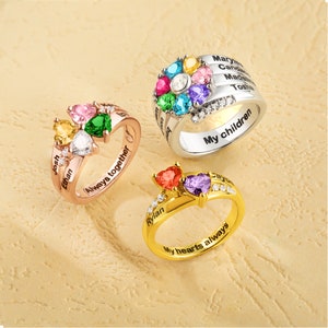 Anillo grabado de 1-8 nombres y piedras de nacimiento, anillo de piedra de nacimiento personalizado con nombres de niños, anillo de madres nombres de niños / anillo familiar / anillo de abuelas
