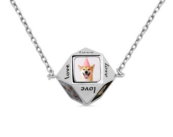 Personalized Polygonal Photo Necklace, Custom 6 Photos Pendant Necklace, Memory Gift for Family/Mom/Lover/Children/Grandma