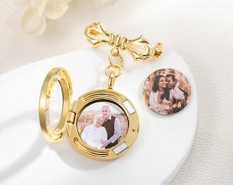 Custom Photo Wedding Lapel Pin, Picture Brooch For Groom, Bridal Bouquet Charm, Memory Bouquet Charm, Wedding/Anniversary Gift For Fiancé