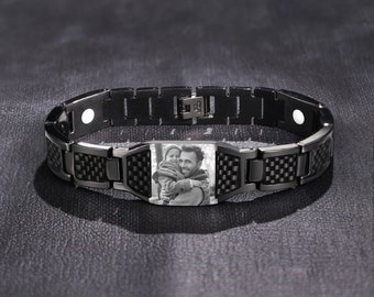 Men Magnetic Bracelet Personalized Photo Bracelet for Him Customized Picture Stainless Steel ID Braided Bracelet Wristband Jewelry Valentine