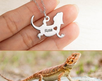 Personalized Bearded Dragon Necklace, Lizard Name Jewelry, Reptile Gift, Custom Pet Loss Memorial Gift, Angel Heaven Rainbow Bridge