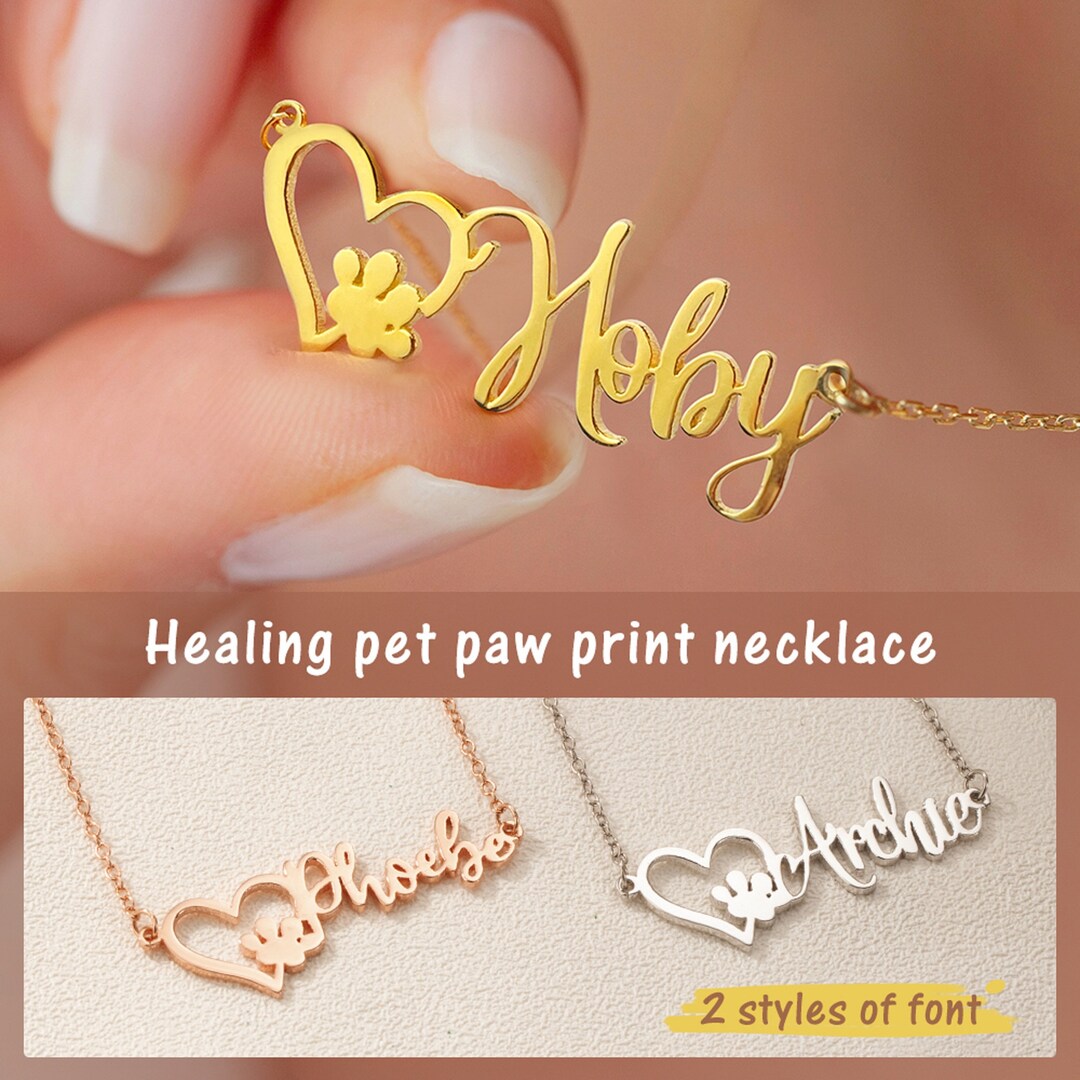 Personalized Name Necklace With Paw, Dog Paw Necklace, Memorial Jewelry ...