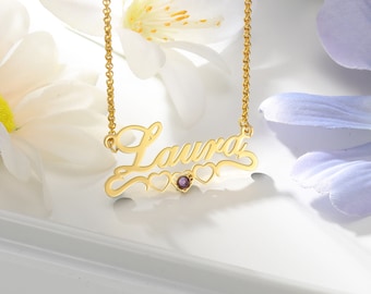 Personalized Name Necklace Heart-Shaped Birthstone Name Necklace Birth Month Necklace, Gift for Her