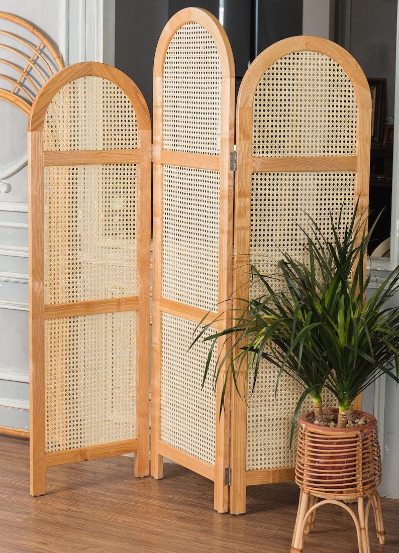 Room Divider Handmade Rattan With Oak wood frame wicker Etsy