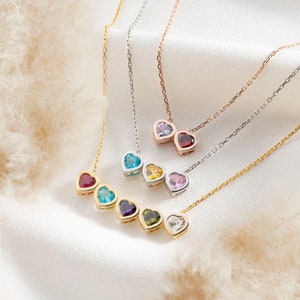 Personalized Heart Birthstone Necklace, Multiple Heart Shape Birthstone Jewellery, Sterling Silver Necklace, Dainty Jewelry, Gifts for Her