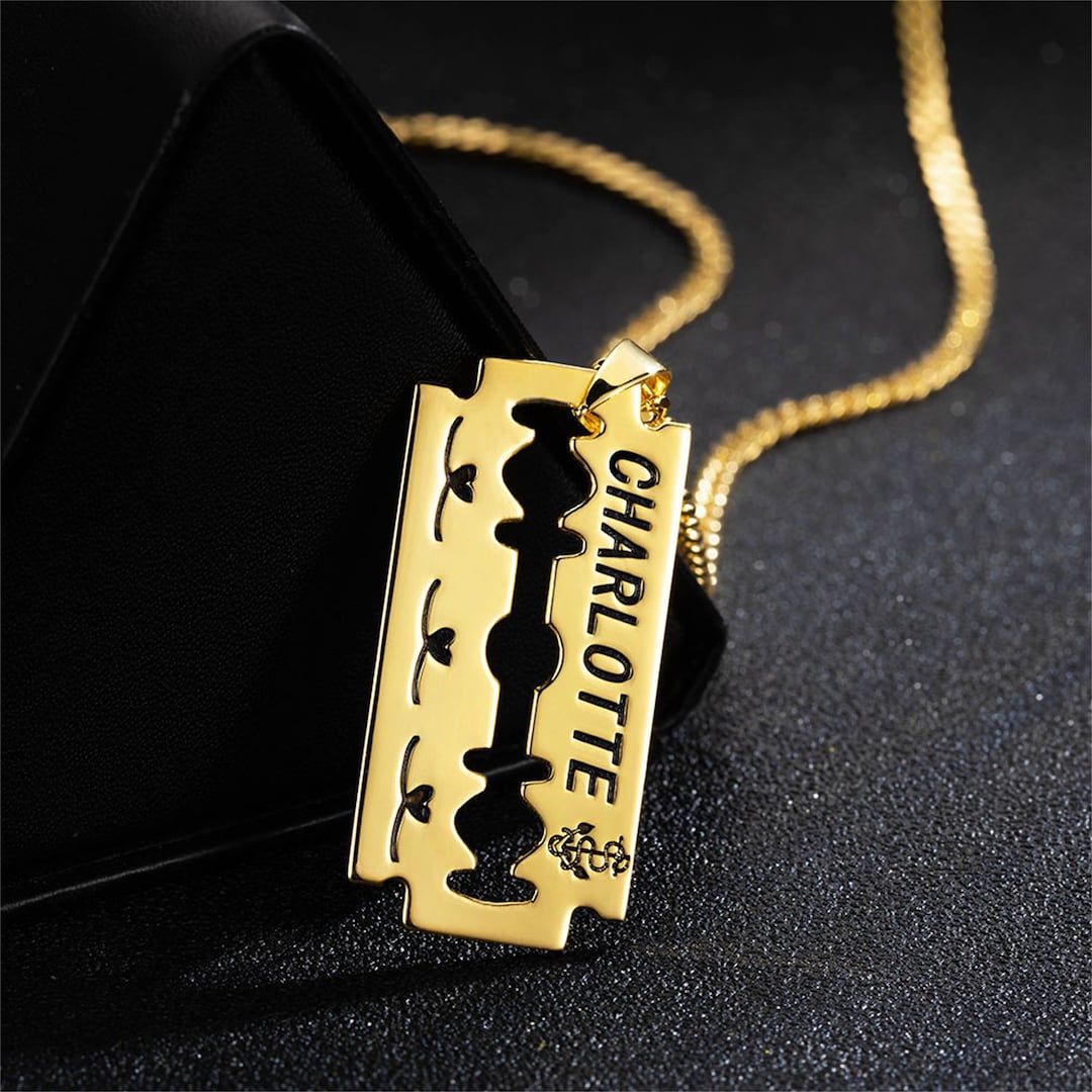 Razor Blade Necklace, Personalized Men's Necklace, Engraved Name ...