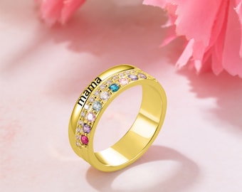 Anillo personalizado de 1-10 piedras de nacimiento, anillo de mamá, plata de ley 925/anillo de latón, joyería de mujer, regalo de cumpleaños/día de la madre para mamá/abuela